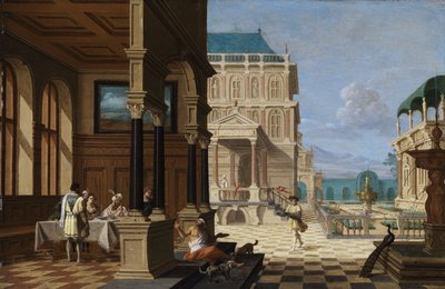 Palace Courtyard with Loggia and Figures by Nicolaes de Giselaer